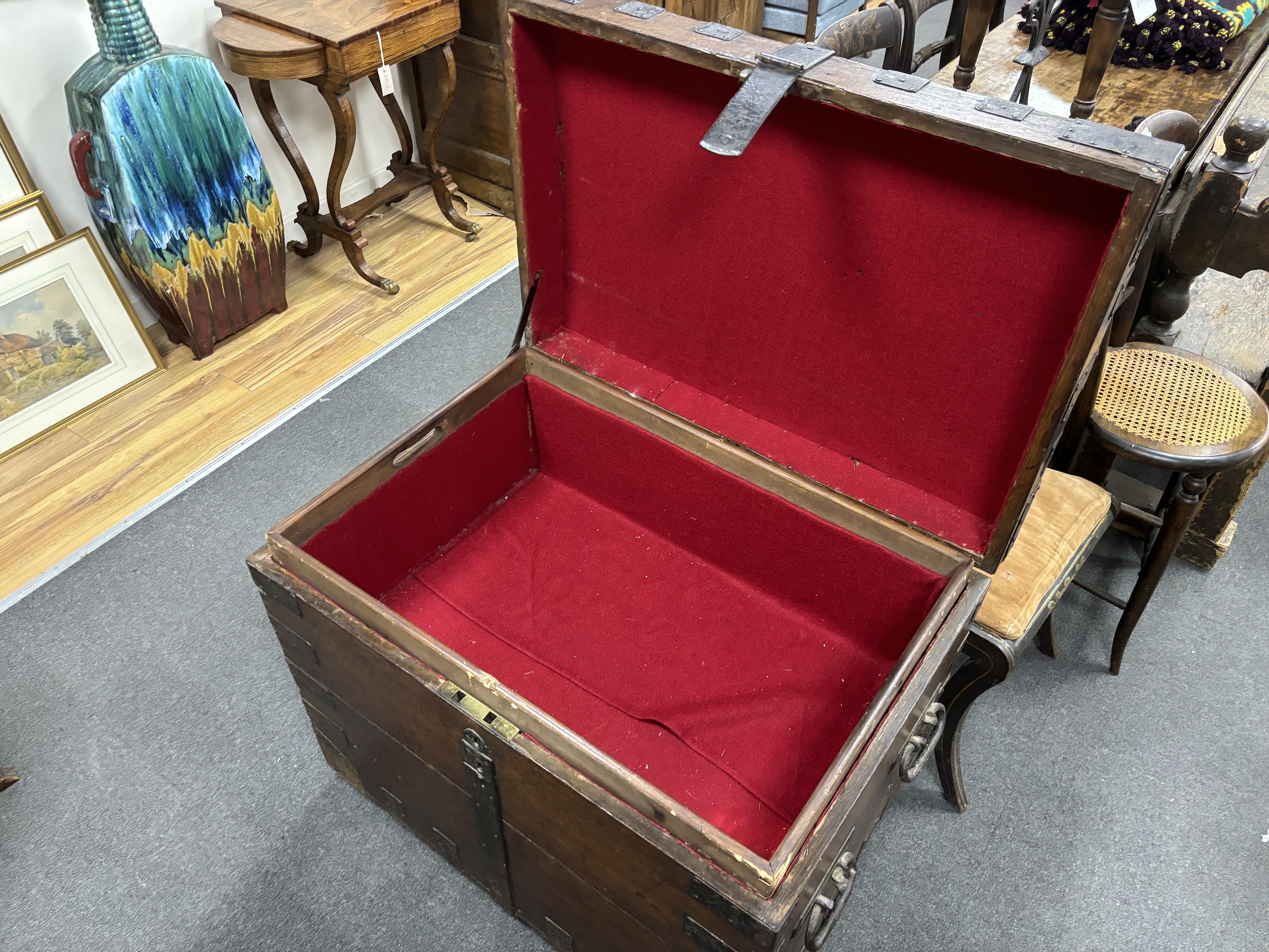 A Victorian oak and ironbound silver chest, width 84cm, depth 58cm, height 72cm